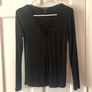 Black Ribbed Criss Cross Top
